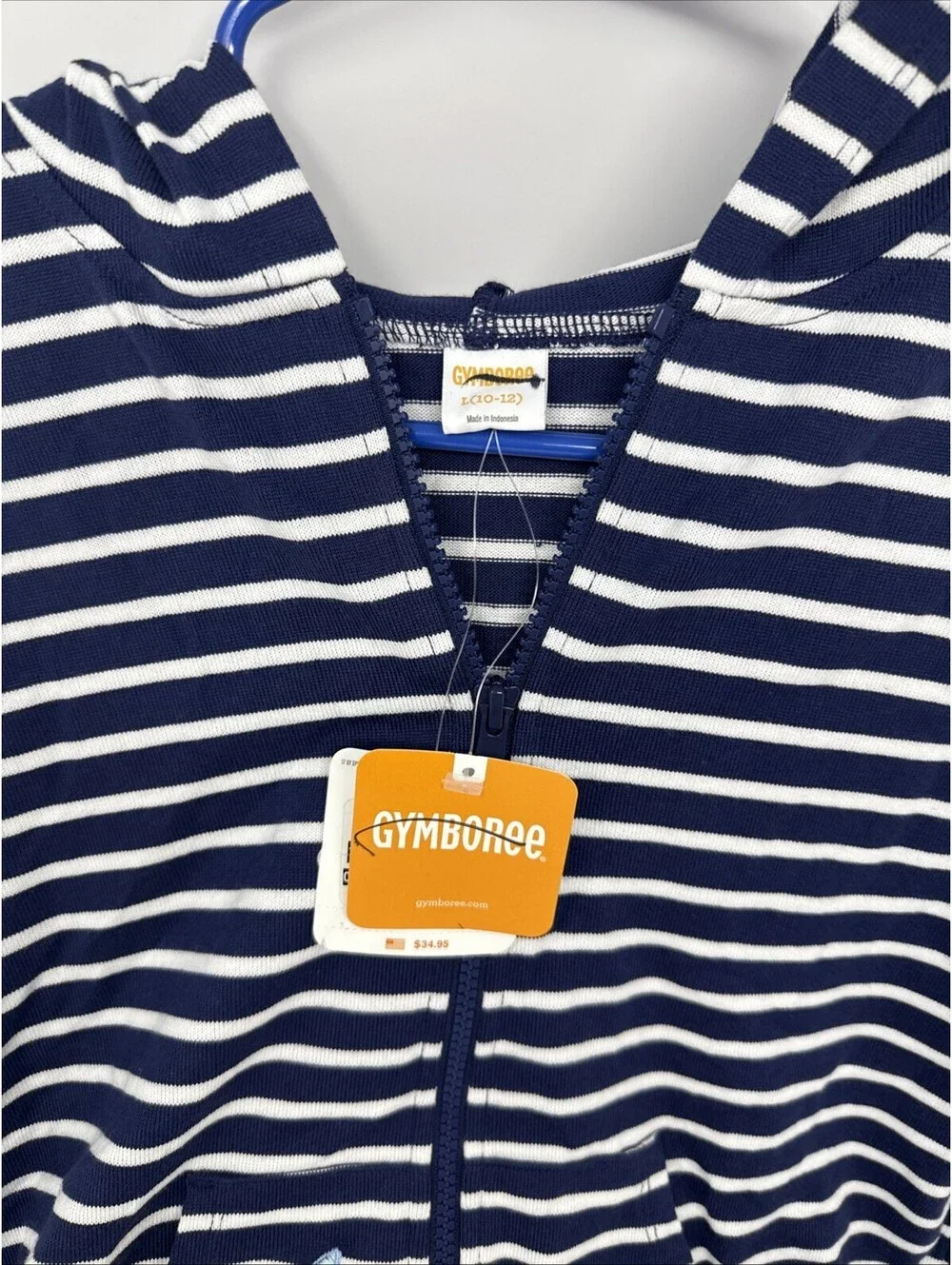 Gymborie Hoodie L 10-12 Girls Blue striped  NWOT $34.95